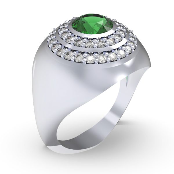 Anillo dome halo de plata con engaste de piedras circonia blancas y cz verde corte brillante - Imagen 2